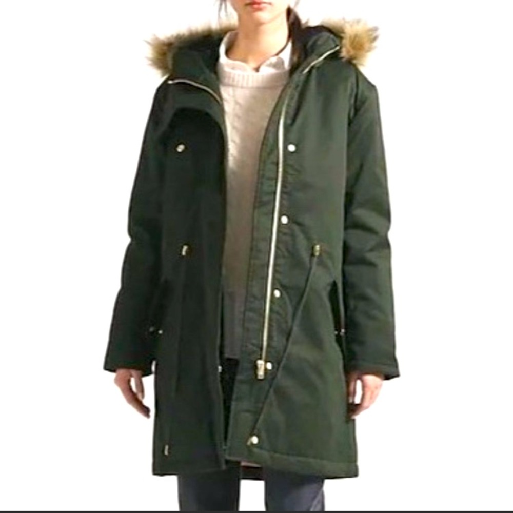 - J.Crew New Perfect Winter parka in Dark Moss Small NWT.